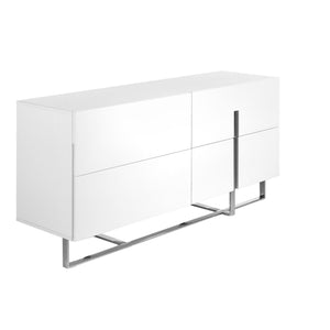 Credenza in legno bianco e acciaio cromato
