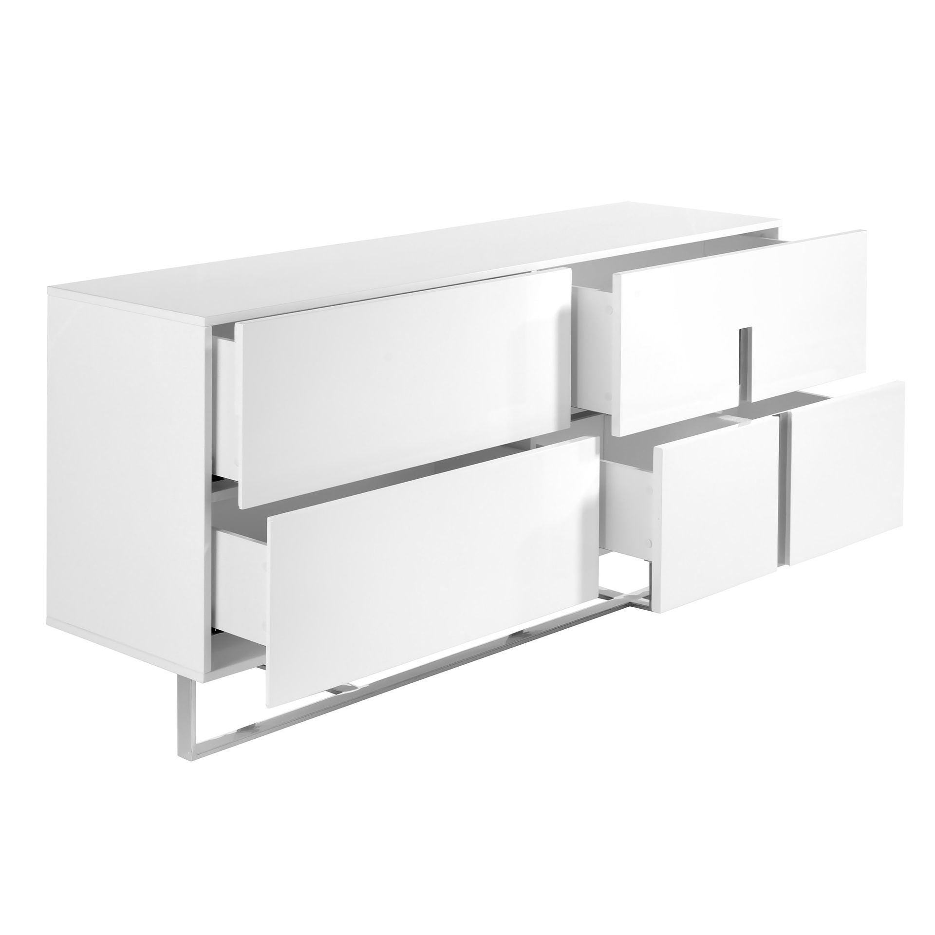 Credenza in legno bianco e acciaio cromato