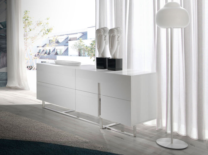 Credenza in legno bianco e acciaio cromato