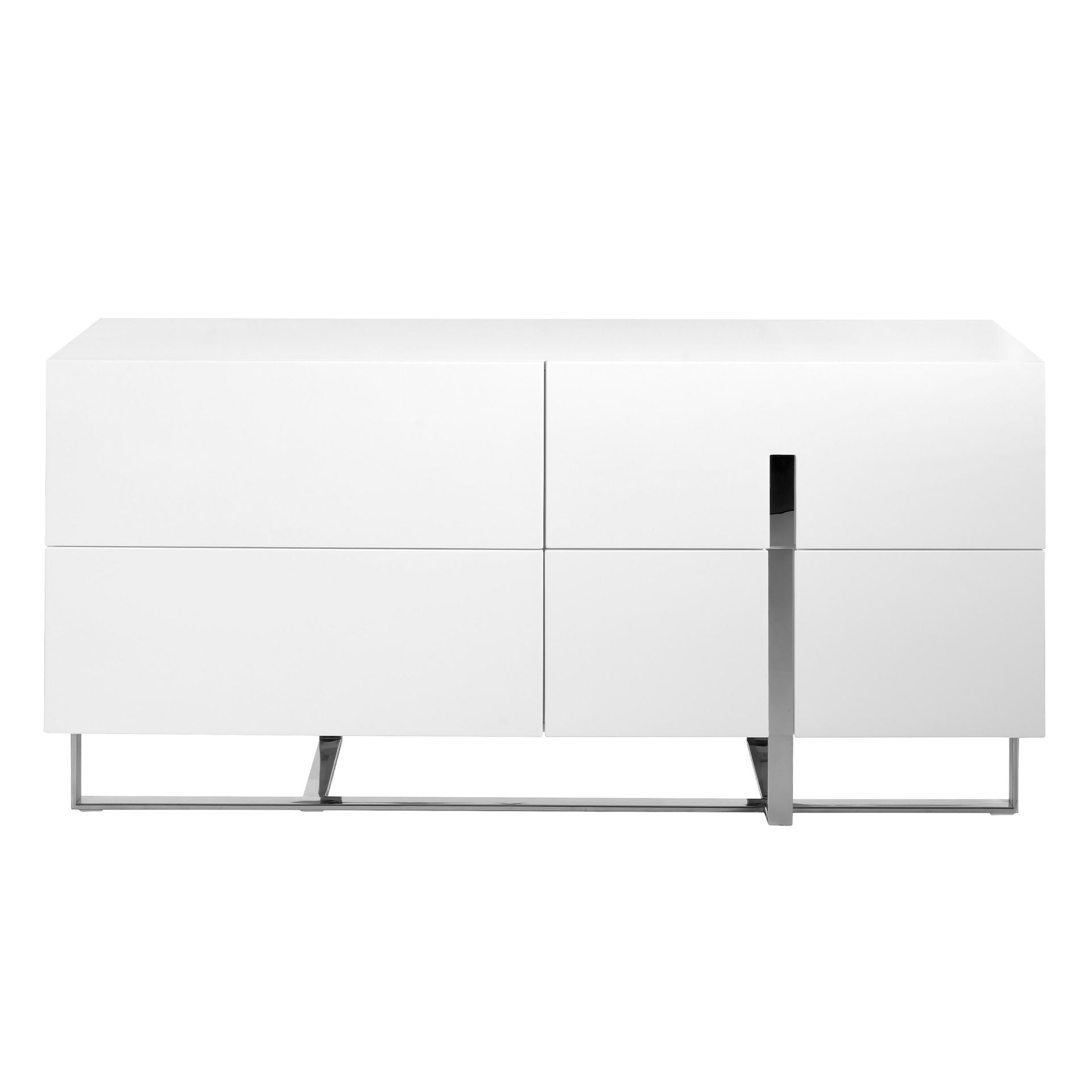 Credenza in legno bianco e acciaio cromato