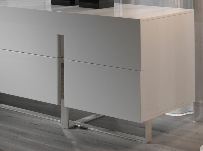 Credenza in legno bianco e acciaio cromato