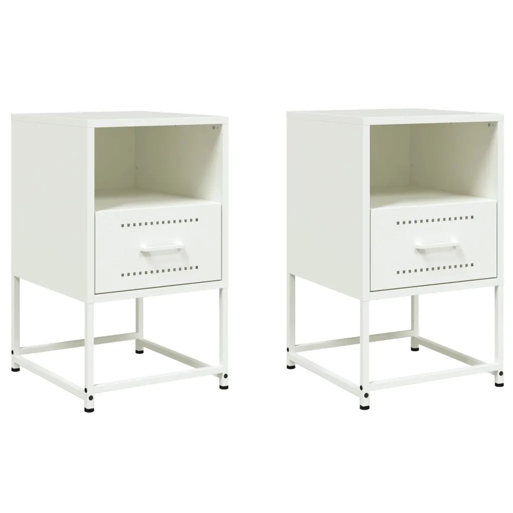 Set di 2 Comodini | Armadio da Notte | Mobiletto da notte Bianchi 36x39x60,5 cm in Acciaio