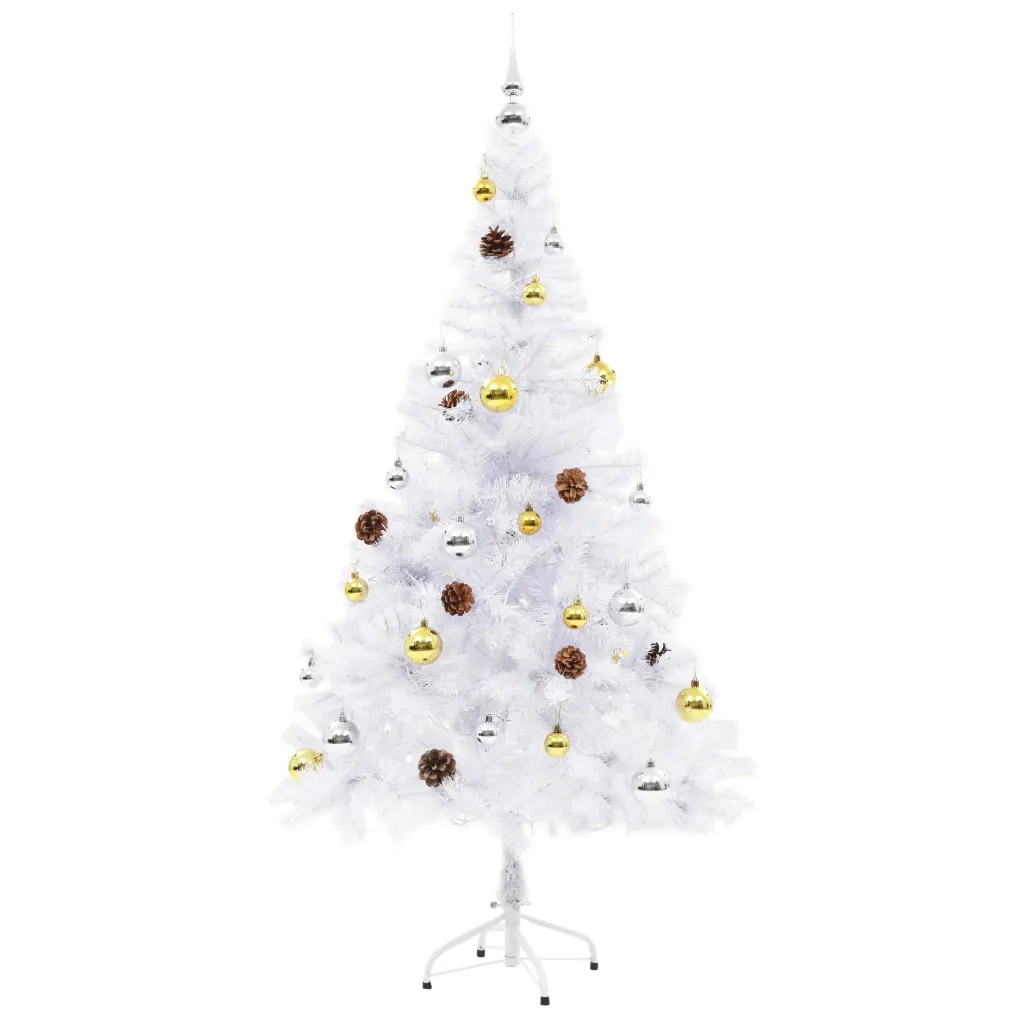 Albero di Natale | Decorazioni natalizie Preilluminato con Palline Bianco 150 cm