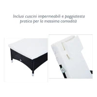 Set da Giardino con 2 Sedie a Sdraio con Schienale Reclinabile e Tavolino Basso in Rattan PE, Nero