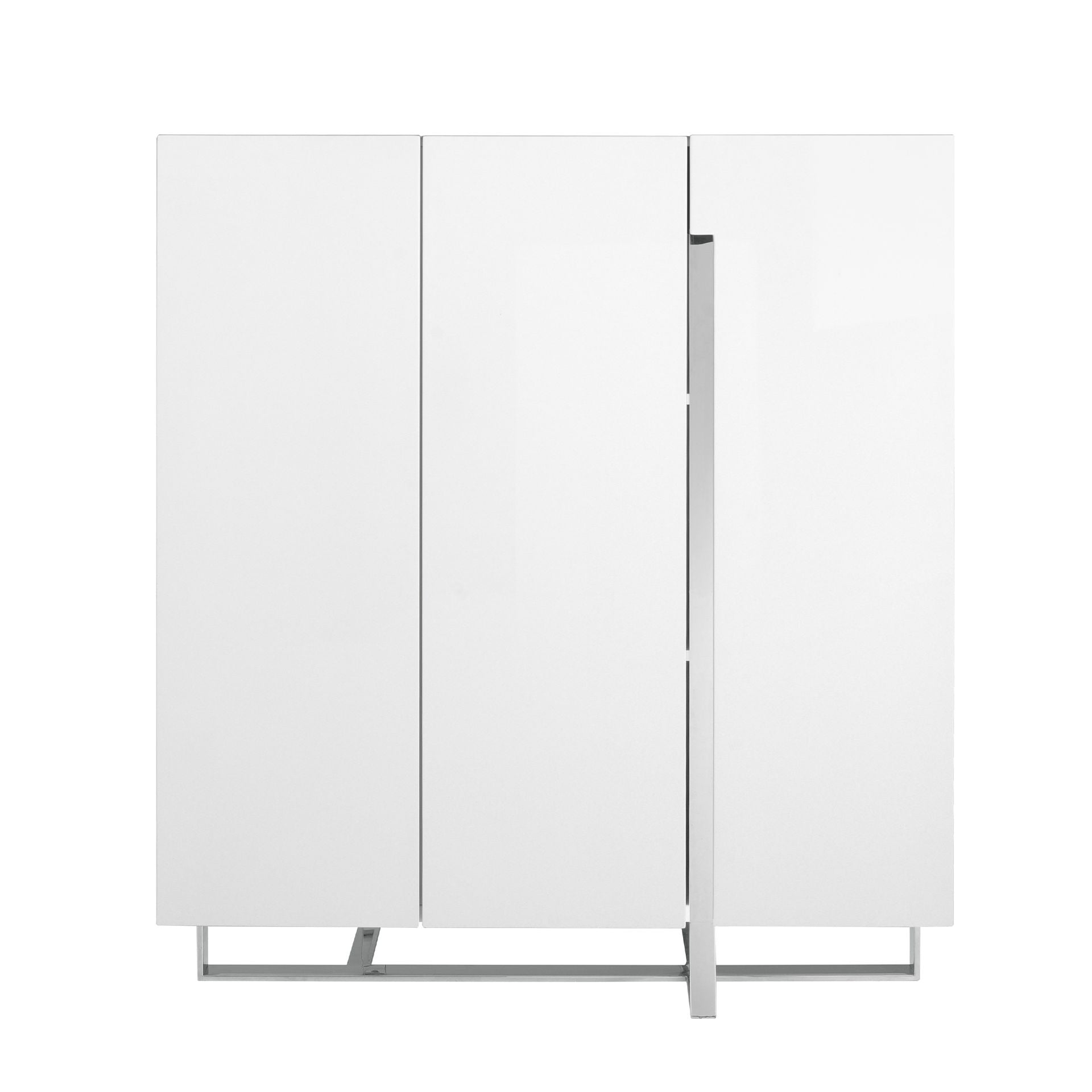 Credenza alta in legno bianco e acciaio cromato