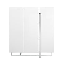 Credenza alta in legno bianco e acciaio cromato