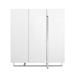 Credenza alta in legno bianco e acciaio cromato