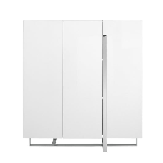 Credenza alta in legno bianco e acciaio cromato