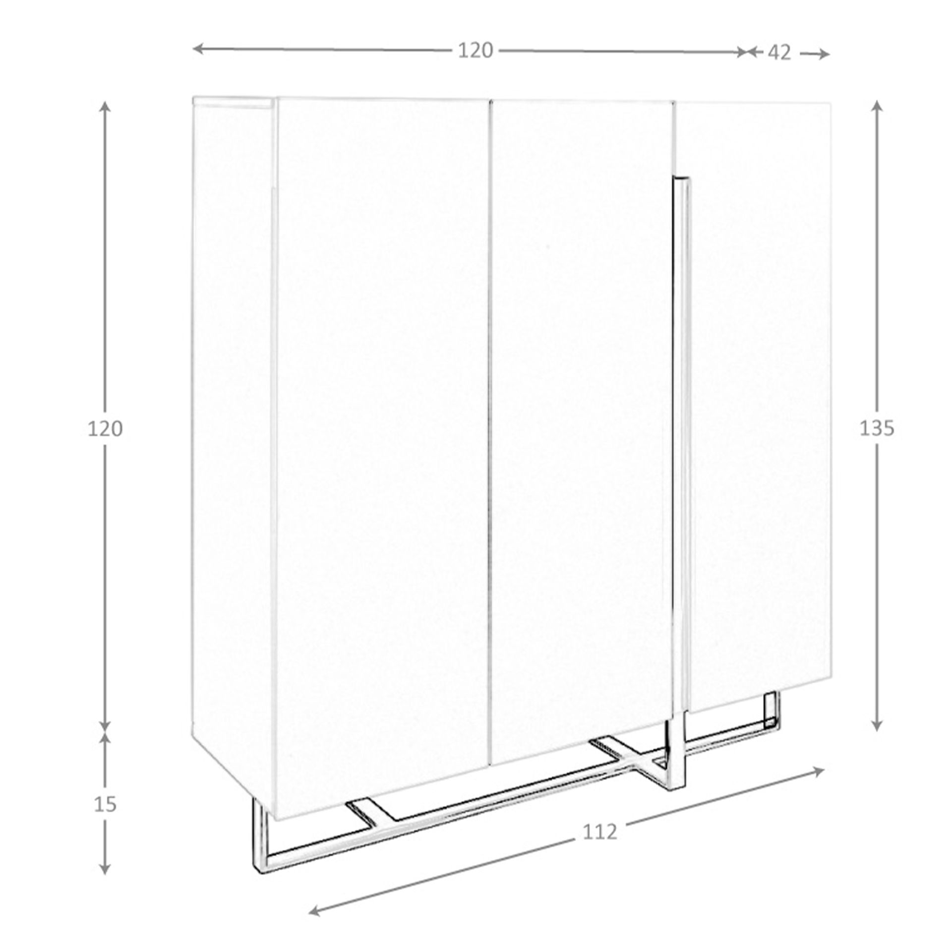 Credenza alta in legno bianco e acciaio cromato