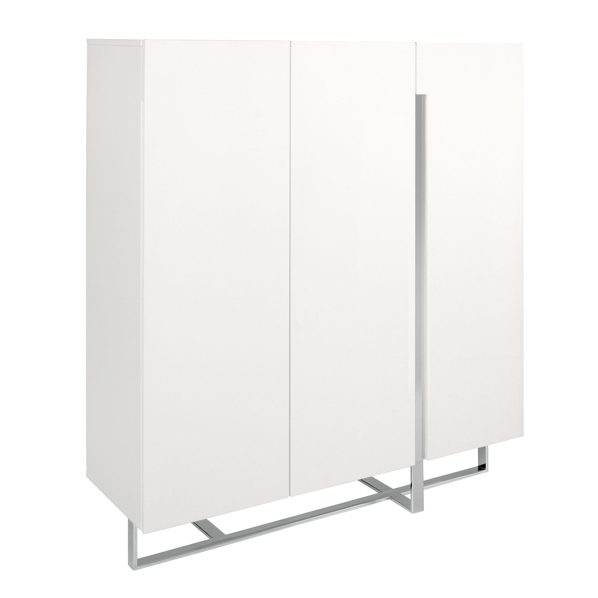 Credenza alta in legno bianco e acciaio cromato