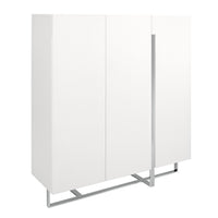 Credenza alta in legno bianco e acciaio cromato