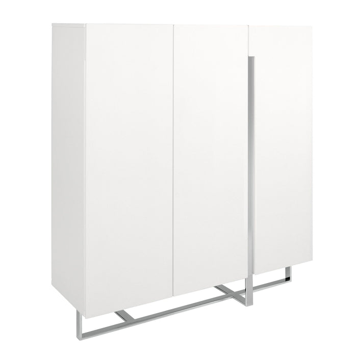 Credenza alta in legno bianco e acciaio cromato