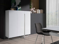 Credenza alta in legno bianco e acciaio cromato