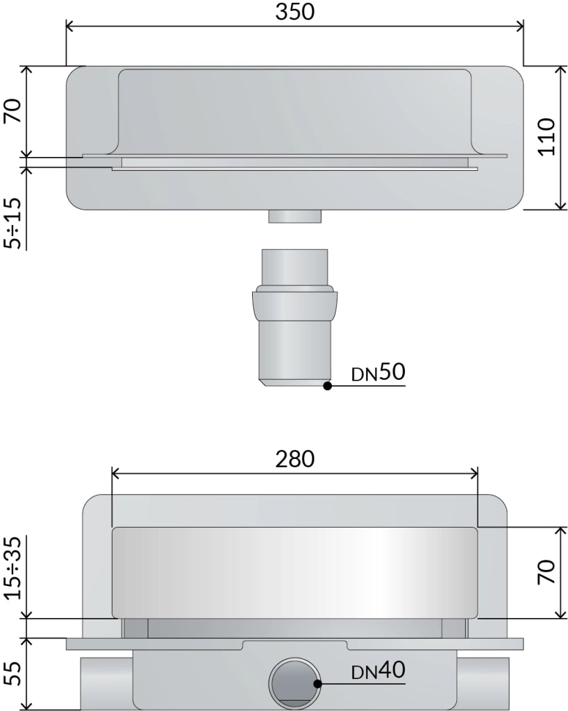 Set per doccia con scarico a parete in ABS con coperchio inox regolabile modello Intramura Standard TEA