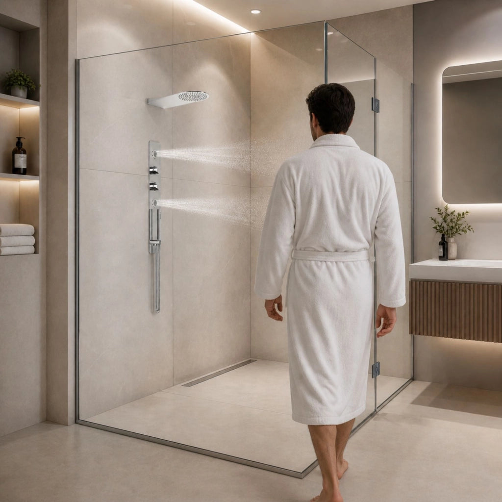 Wall kit a parete da incasso a muro acciaio inox + soffione doccia a parete acciaio inox punta tonda