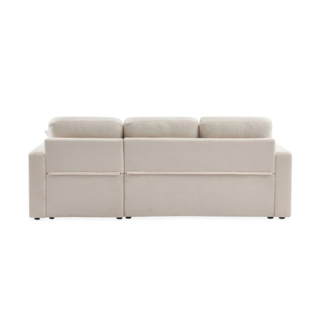 Divano letto angolare reversibile in bouclé, 3 posti, crema