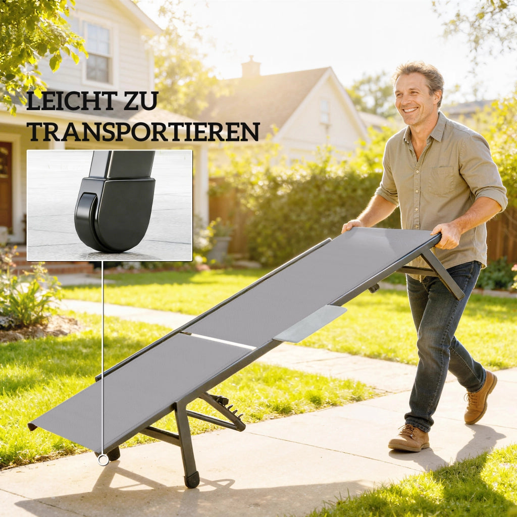 Set 2 Lettini Solarium Giardino con Schienale Regolabile e Tavolino Laterale ¨C zephmum ¨C Grigio