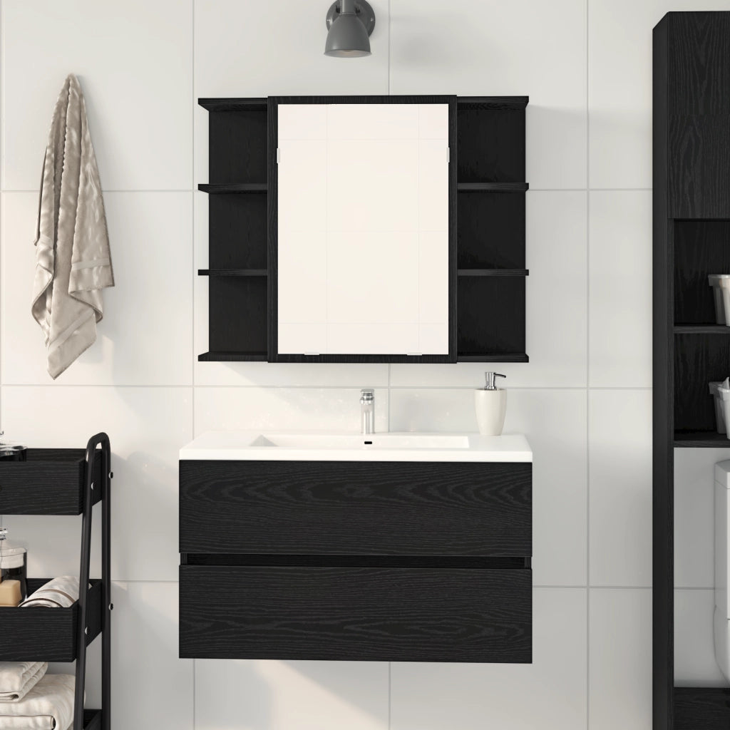 Mobile Specchiera Rovere Nero Legno massello di rovere Compatto