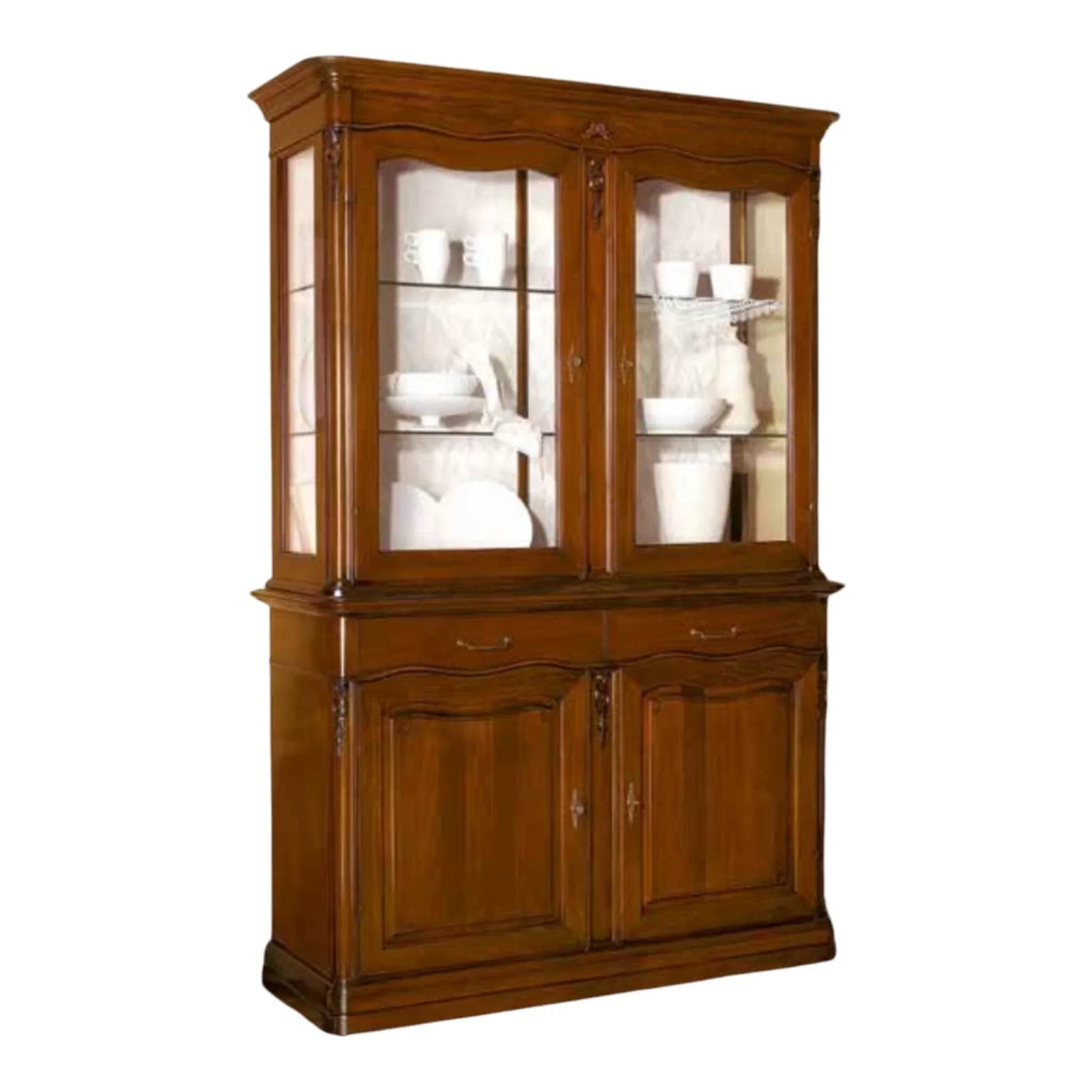 Cristalliera-boiserie in legno con fregi tinta noce misura l.154 p.53 h.230 - Mobili 2G