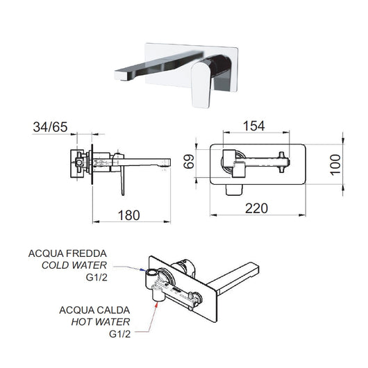 Miscelatore da parete per lavabo serie dream
