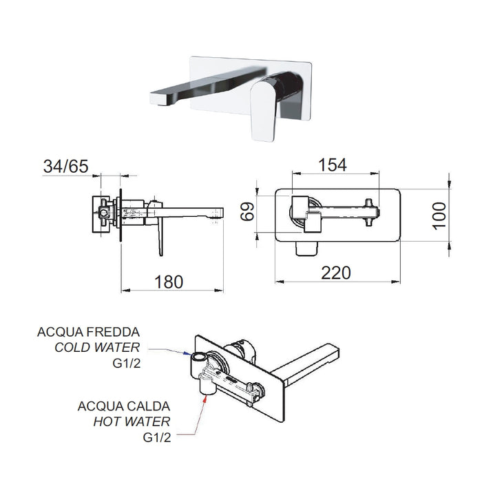 Miscelatore da parete per lavabo serie dream