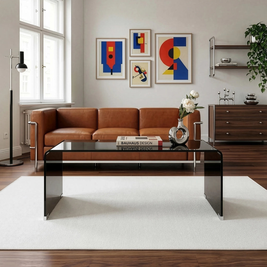 Tavolino da Caffè Väsas in Vetro 90 x 45 x 35 cm - Grigio Scuro [en.casa]