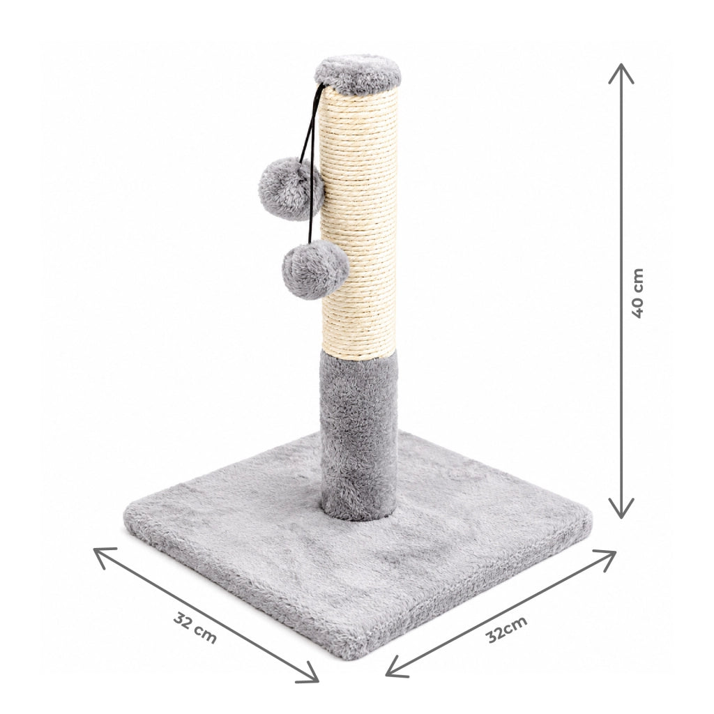 Tiragraffi per Gatti con Palline Gioco Penzolanti, Colonna in Sisal Naturale, Base Rivestita in Peluche, 40x32x32 cm Grigio