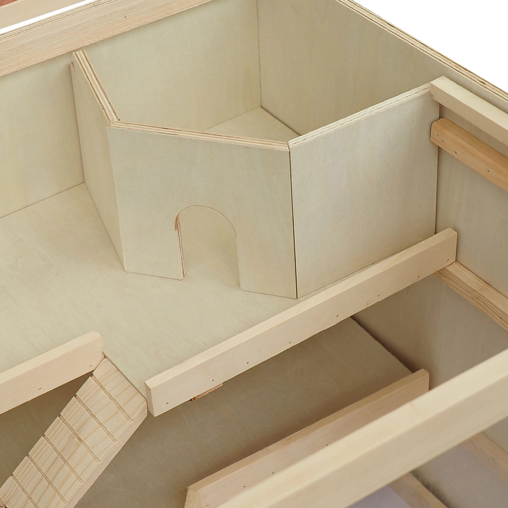Gabbia per Criceti in Legno 3 Livelli con Scala e Ripiano ¨C zephmum ¨C 115x57x55 cm Naturale