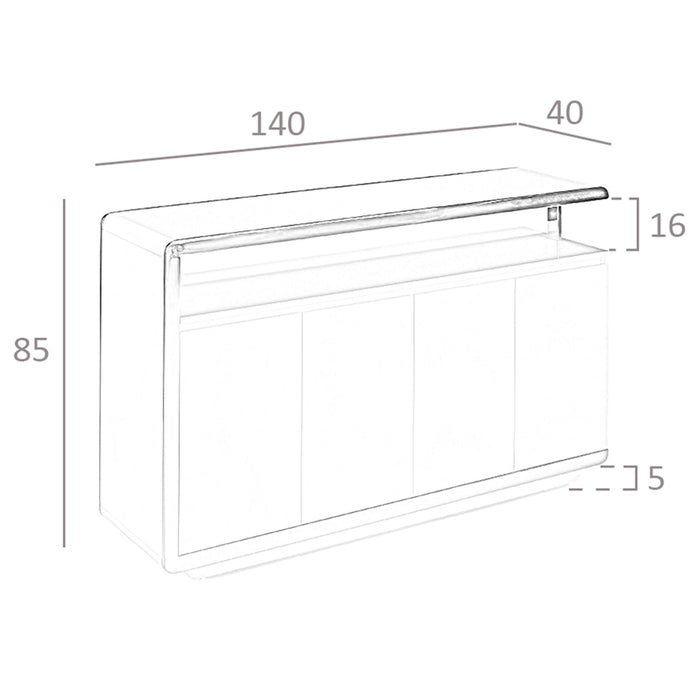 Credenza legno bianco e base in acciaio cromato