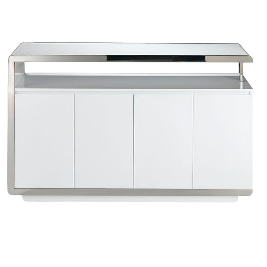 Credenza legno bianco e base in acciaio cromato