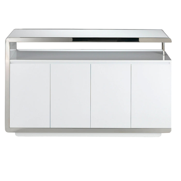 Credenza legno bianco e base in acciaio cromato