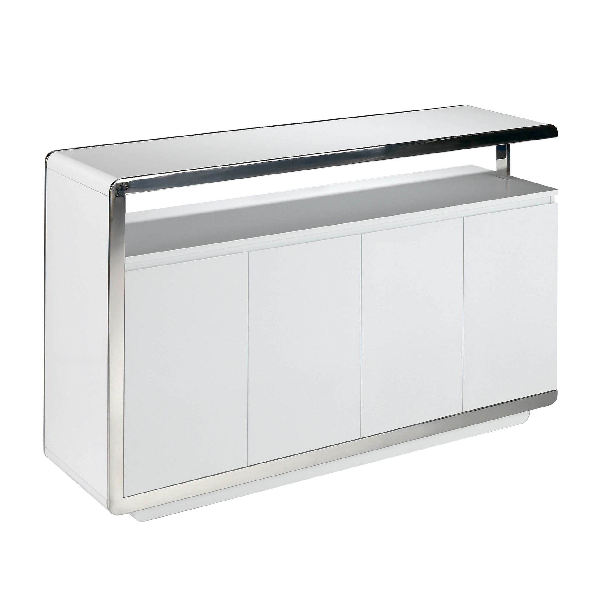 Credenza legno bianco e base in acciaio cromato