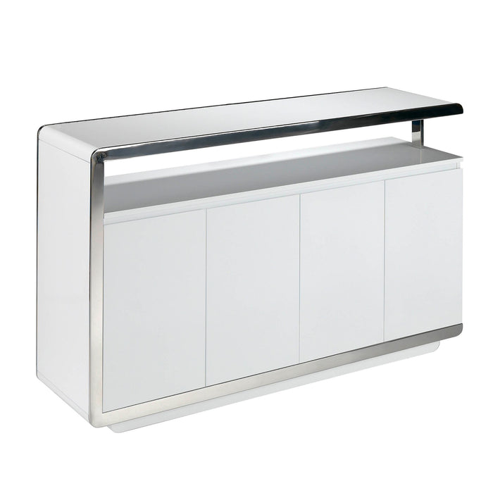 Credenza legno bianco e base in acciaio cromato