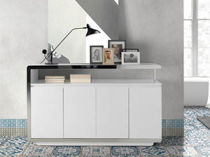 Credenza legno bianco e base in acciaio cromato