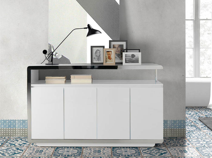 Credenza legno bianco e base in acciaio cromato