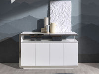 Credenza legno bianco e base in acciaio cromato