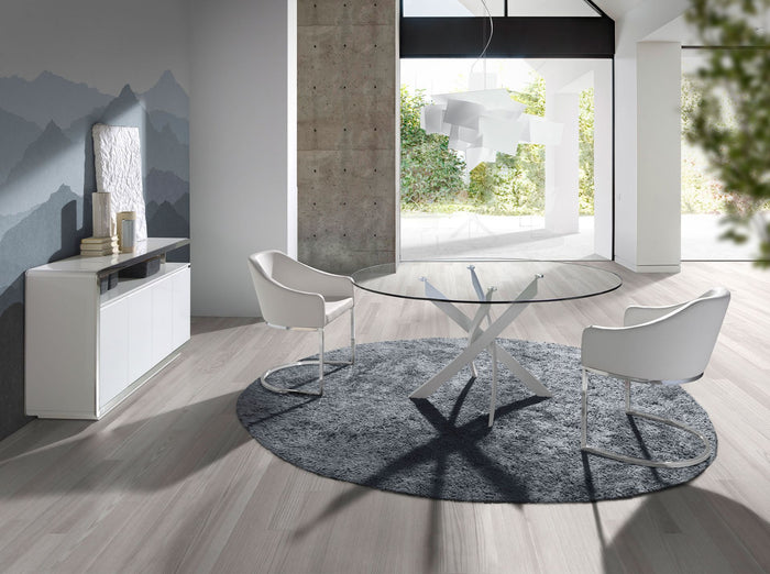 Credenza legno bianco e base in acciaio cromato