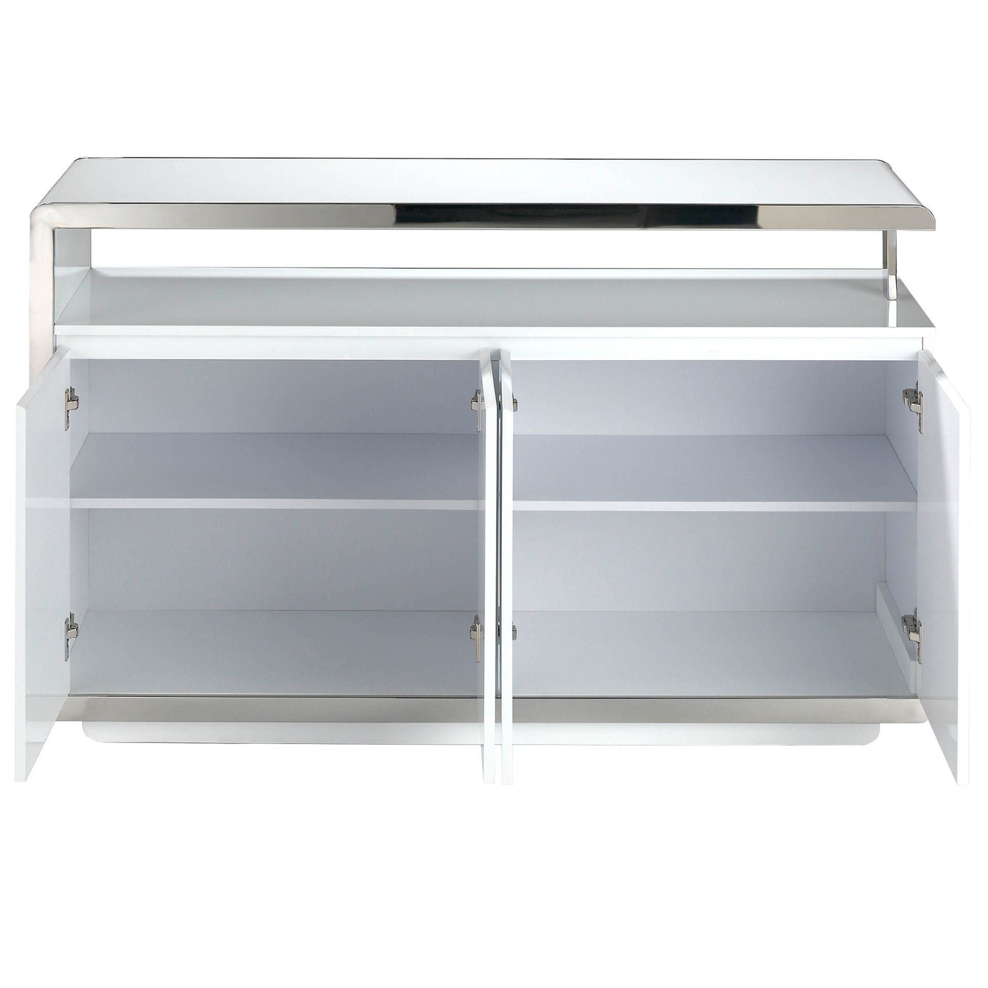 Credenza legno bianco e base in acciaio cromato