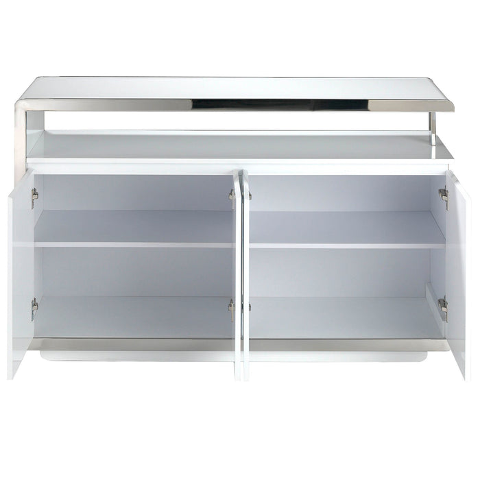 Credenza legno bianco e base in acciaio cromato