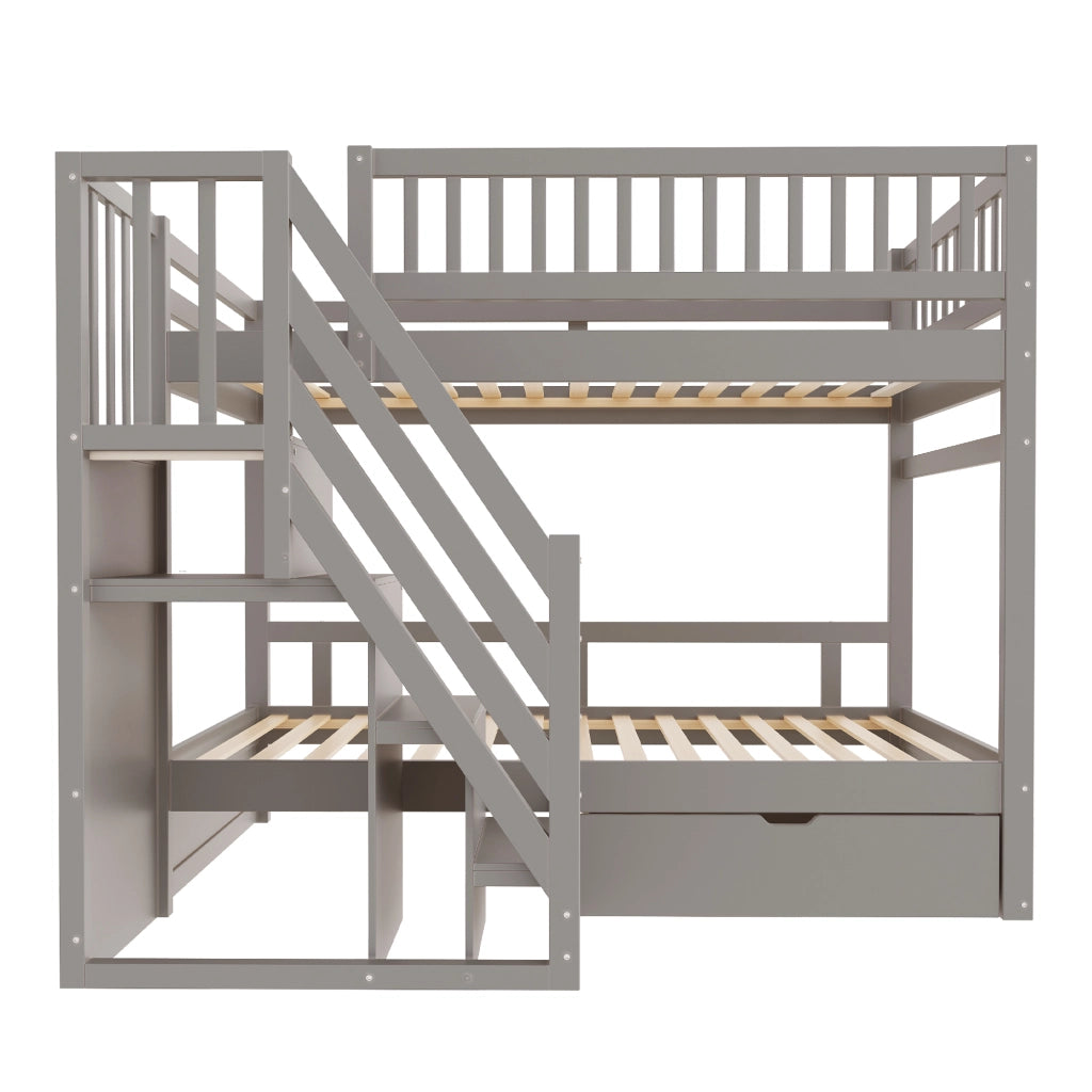 Letto a Castello; Letto 2 Posti con Scala Contenitore; Cassetto e Sponde; 90 × 200 cm; senza Materasso