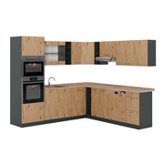 Cucina angolare completa R-Line Rovere artigianale/Antracite 247 x 237 cm, PL Rovere Vicco
