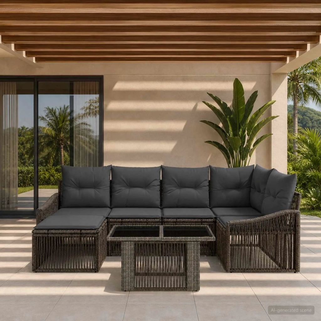 Set Divano da Giardino 7 pz Grigio e Grigio Scuro polyrattan 3437282