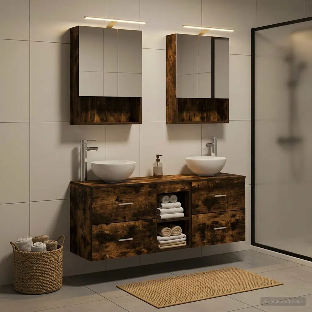 Set di Armadi da Bagno 5 pcs Rovere Fumo 50 x 14,5 x 70 cm 3406683