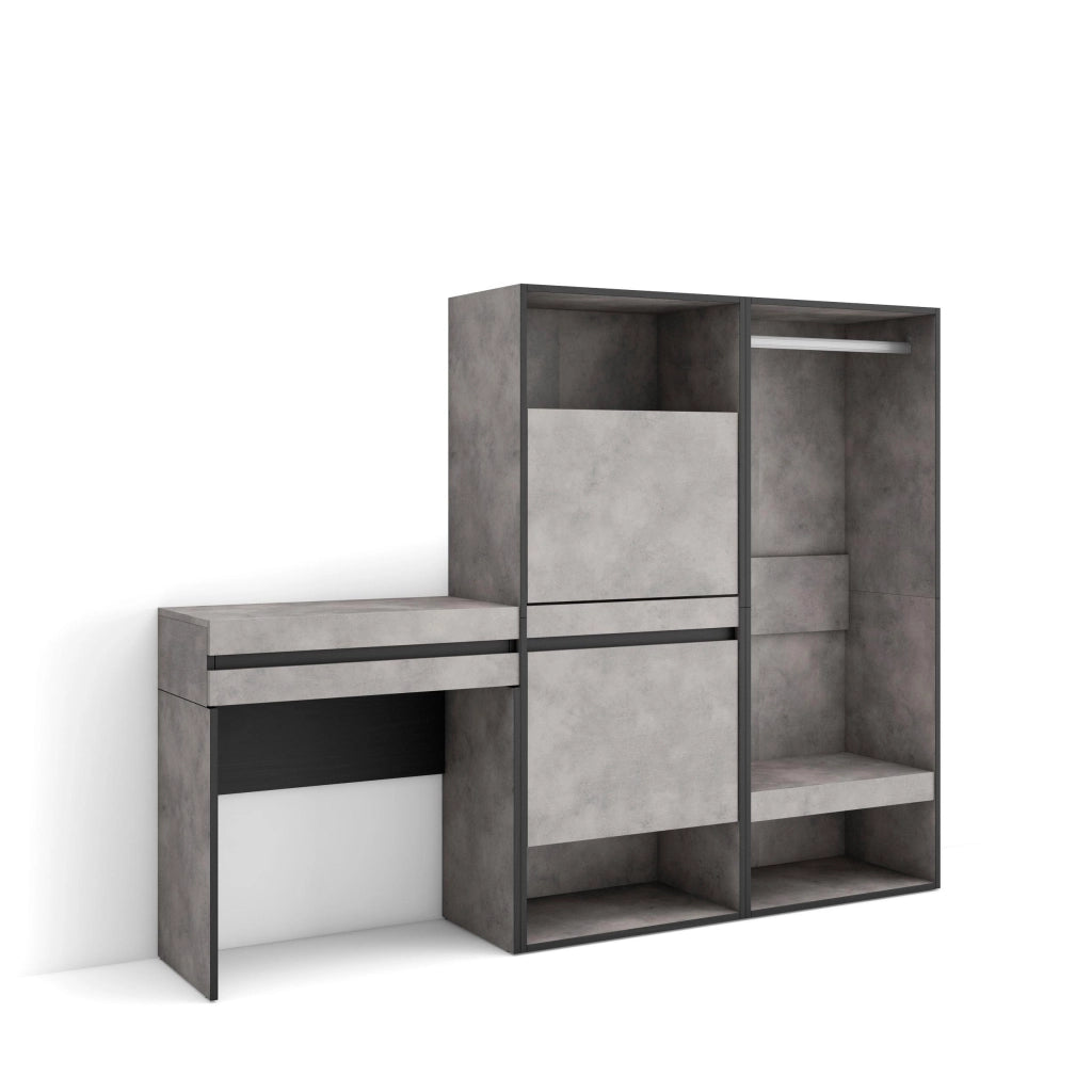Consolle Ingresso, 190x35x145cm, Con cassetto, Scarpiera, Armadio Aperto, grigio cemento RF3445