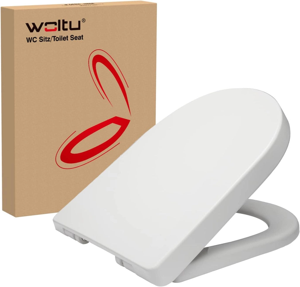 Copriwater Sedile WC Coperchio con Chiusura Ammortizzata Soft Close Toilet Seat Bagno in Plastica Bianco Forma di D