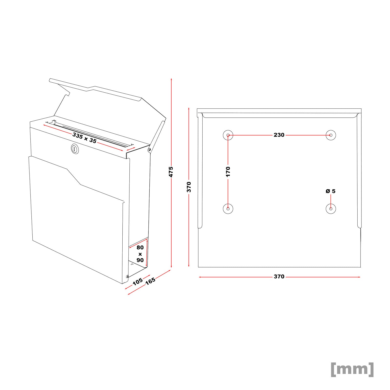 Cassetta postale con vano portagiornale V19 antracite 370 x 102 x 370 mm