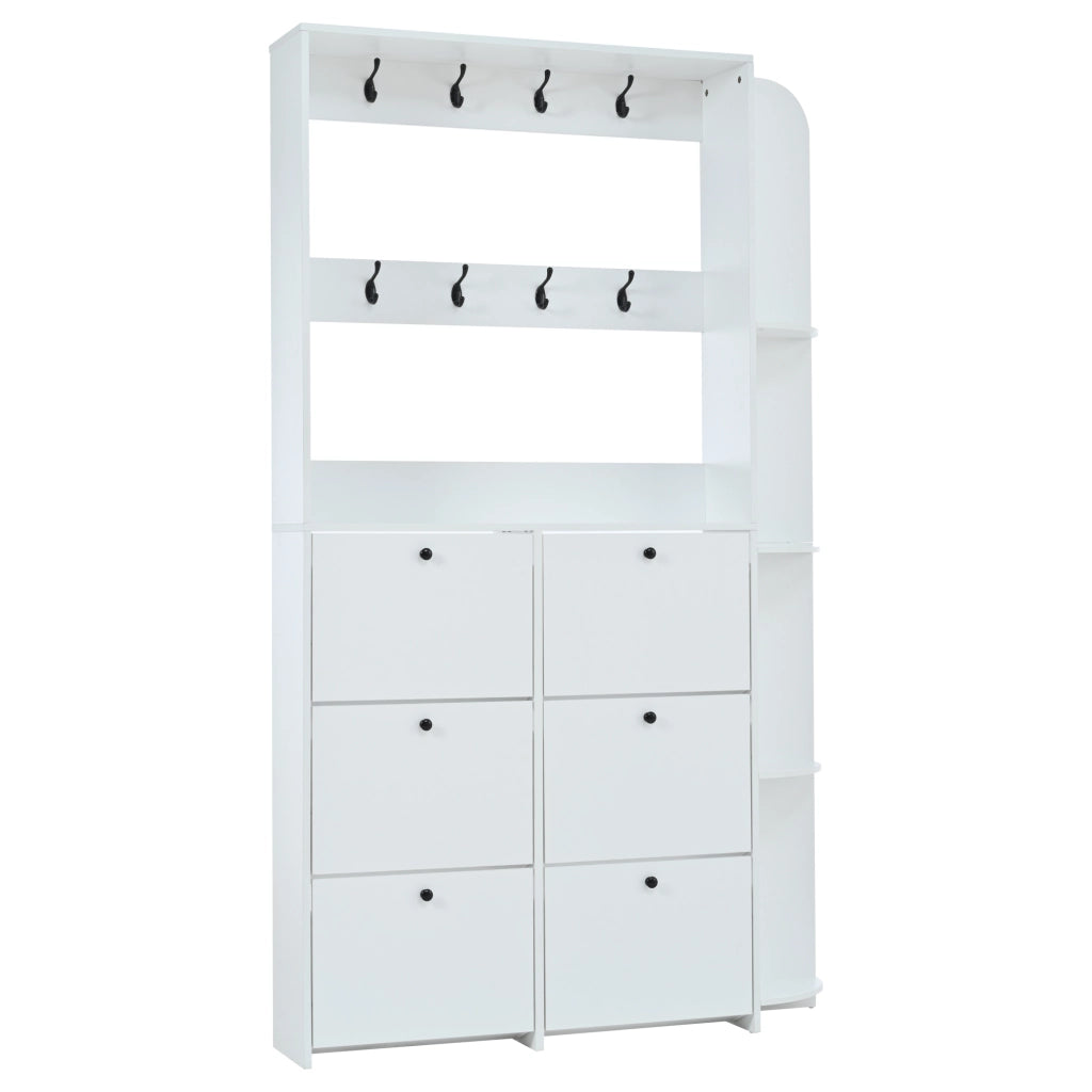 Garderoba da ingresso salvaspazio 120 x 24 x 200 cm con 8 ganci, 6 scarpiere a ribalta e 4 ripiani laterali, bianco