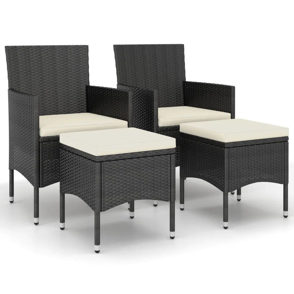 Set Sedie da Giardino con Poggiapiedi 4 pz | Sedie da Esterno in Polyrattan Nero