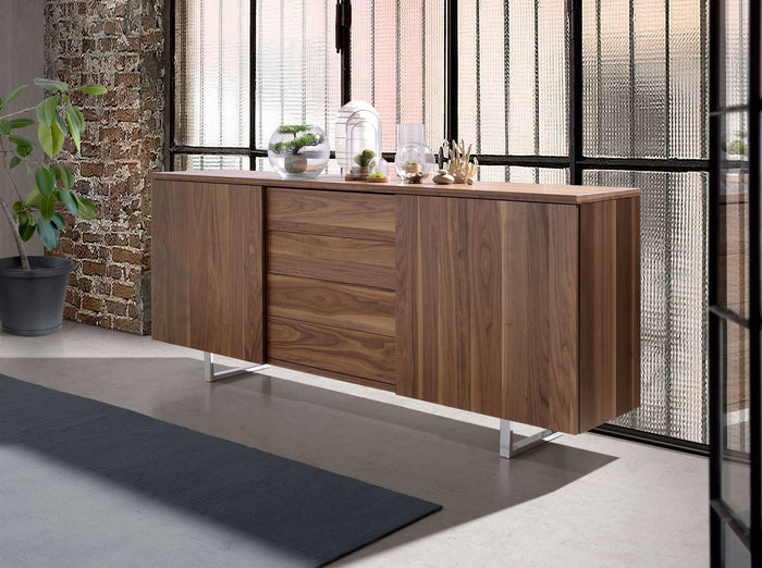 Credenza noce e acciaio cromato