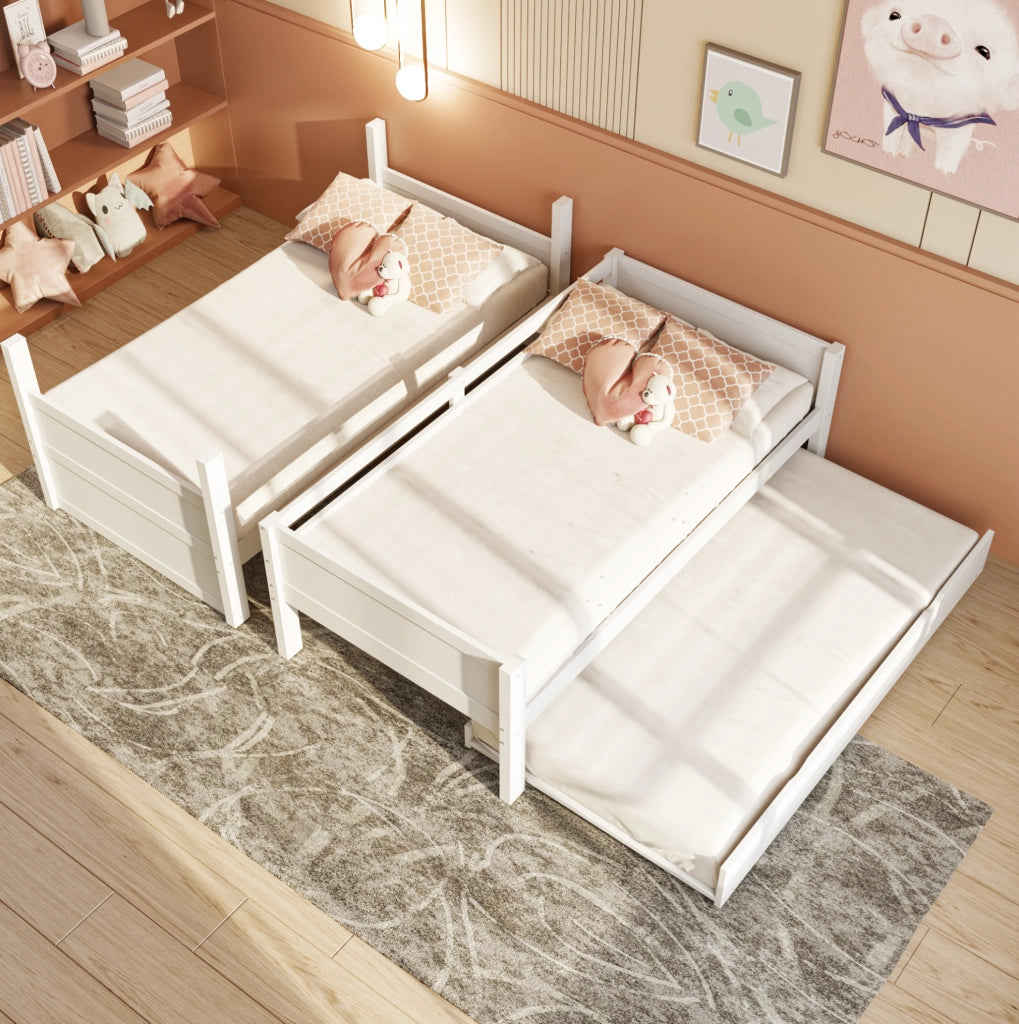 Letto a castello 90x200 cm trasformabile con letto estraibile; spondina e scala bianco